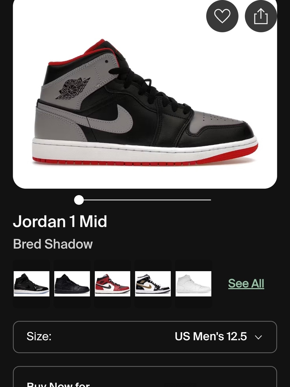 Nike Jordan 1 Mid Bred Shadow Shoe - Black/Grey/Red